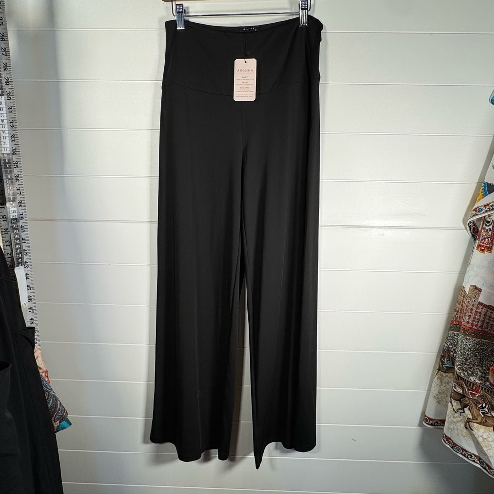 NWT Arolina Stretchy Wide Leg Palazzo Pants High Waist Black Medium - Picture 3 of 7